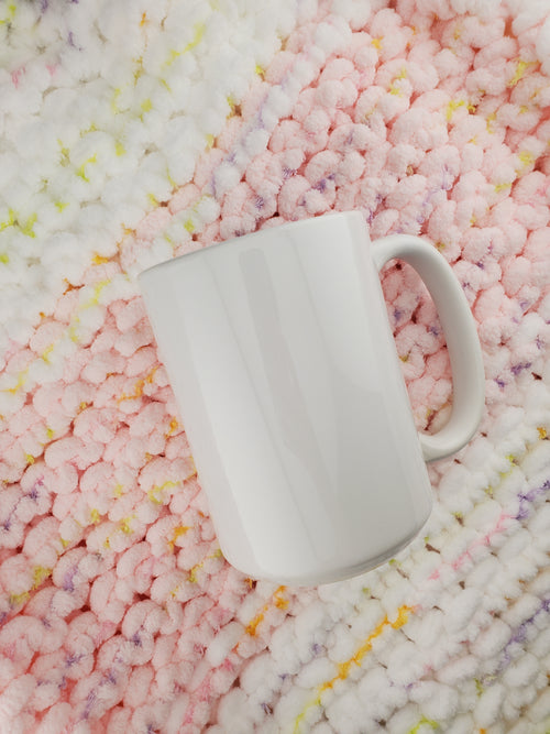 White 15oz sublimation mug with a glossy finish.