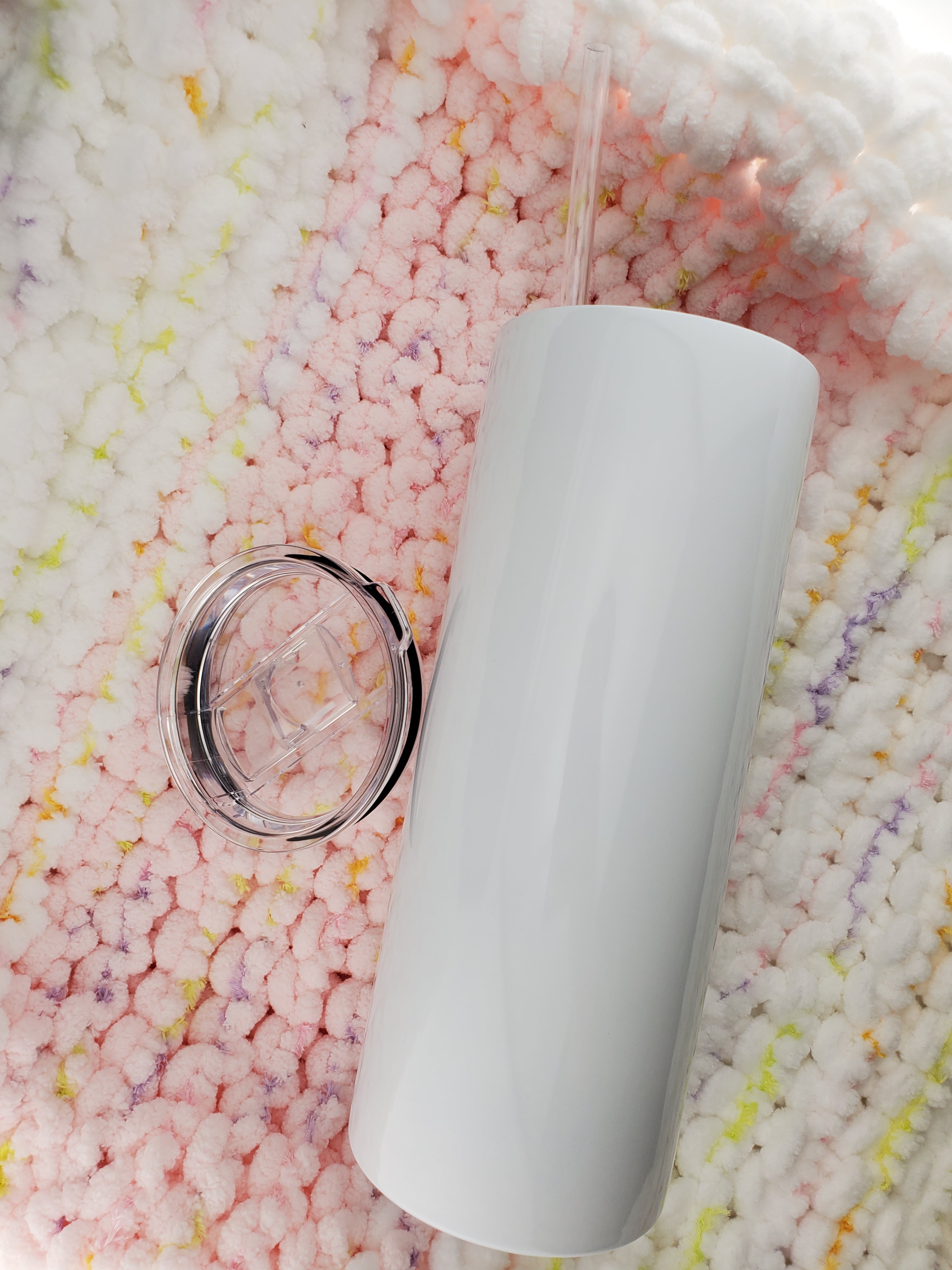 30oz thick sublimation tumbler with a clear push-on slide lid and clear straw. 