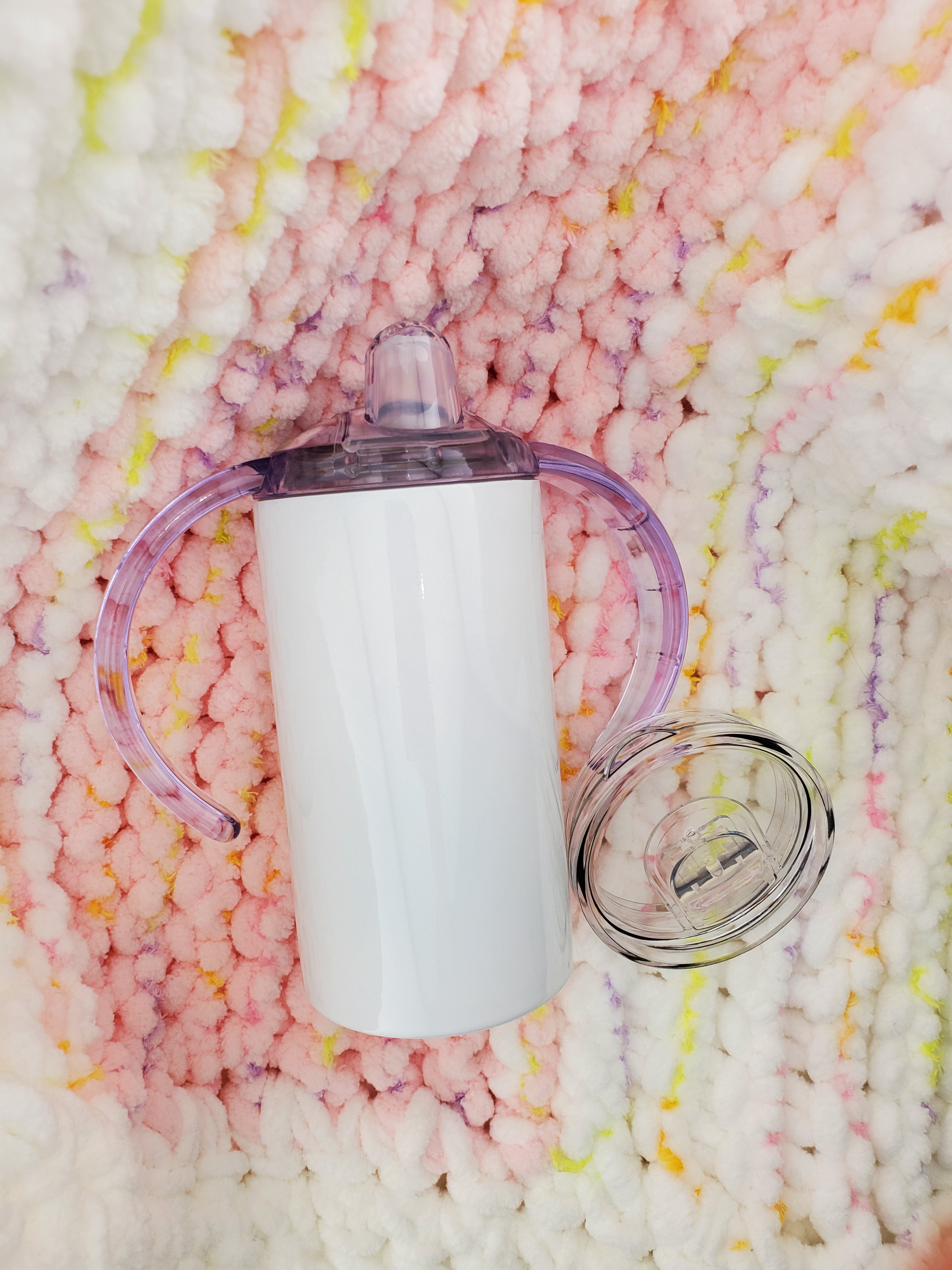 12oz white sippy cup and clear slide lid.