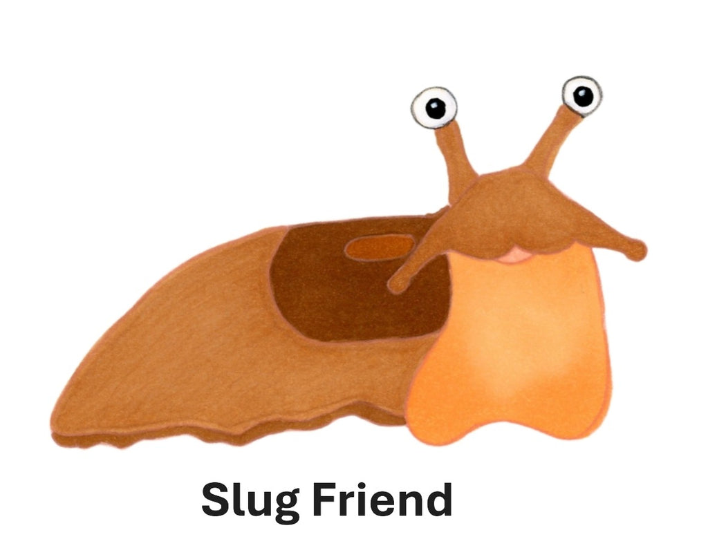 Hand-drawn cartoon happy brown slug.